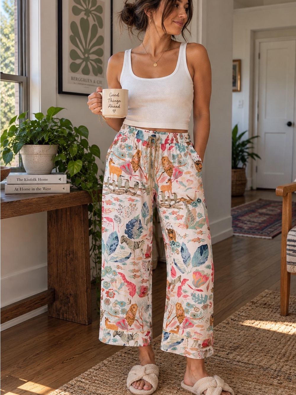Anthropologie Michelle Morin Animalia Safari Wide Leg Sleep Pants XS